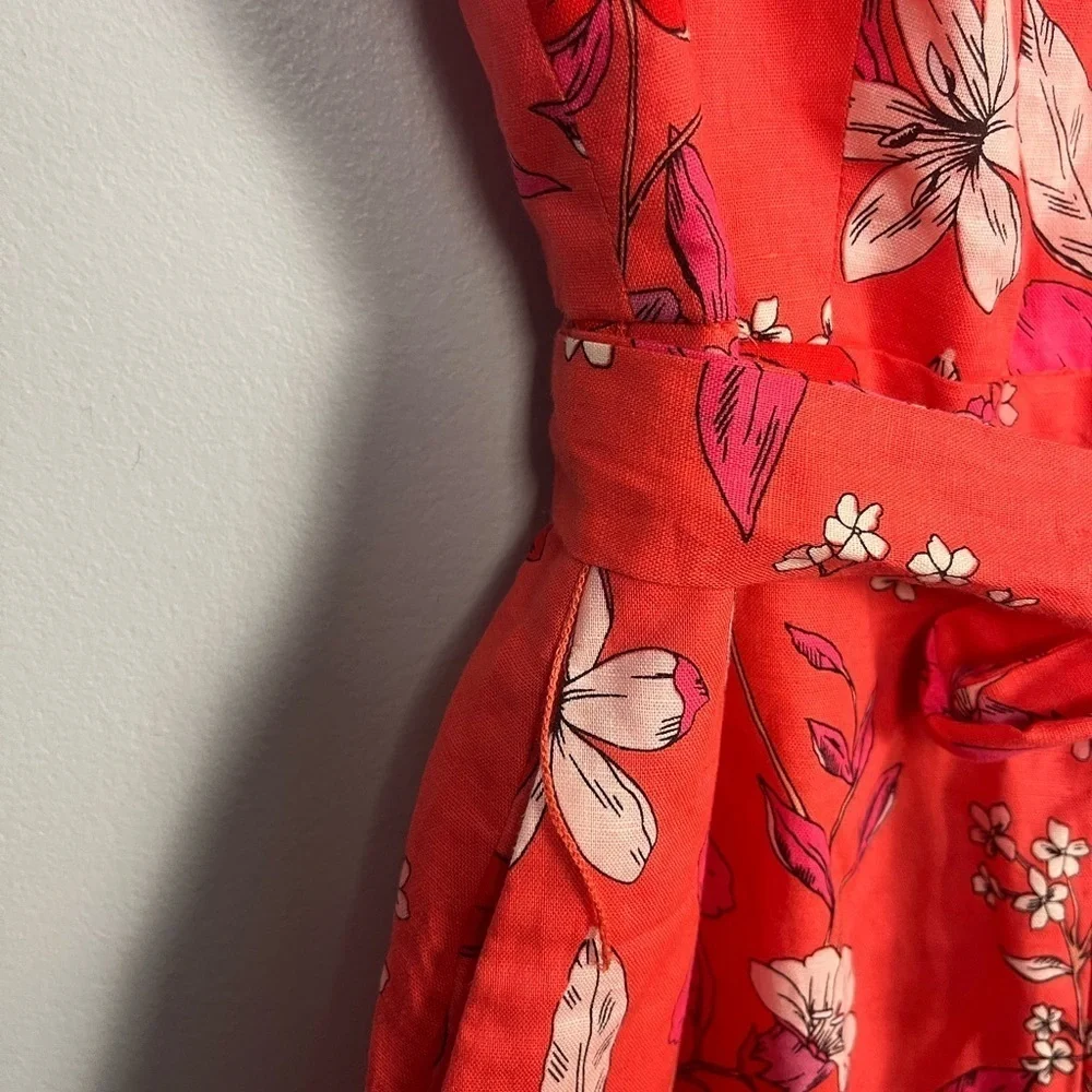 Banana Republic Light Red Floral Linen Blend Wide Leg Cropped Jumpsuit size 8P